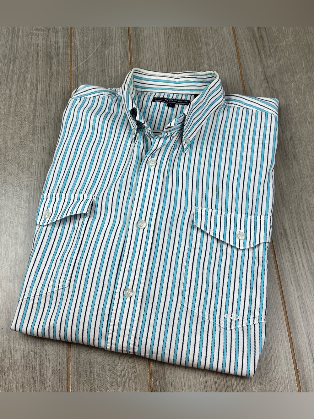 Roper Wester Shirt Mens L Blue White Stripes *flaws